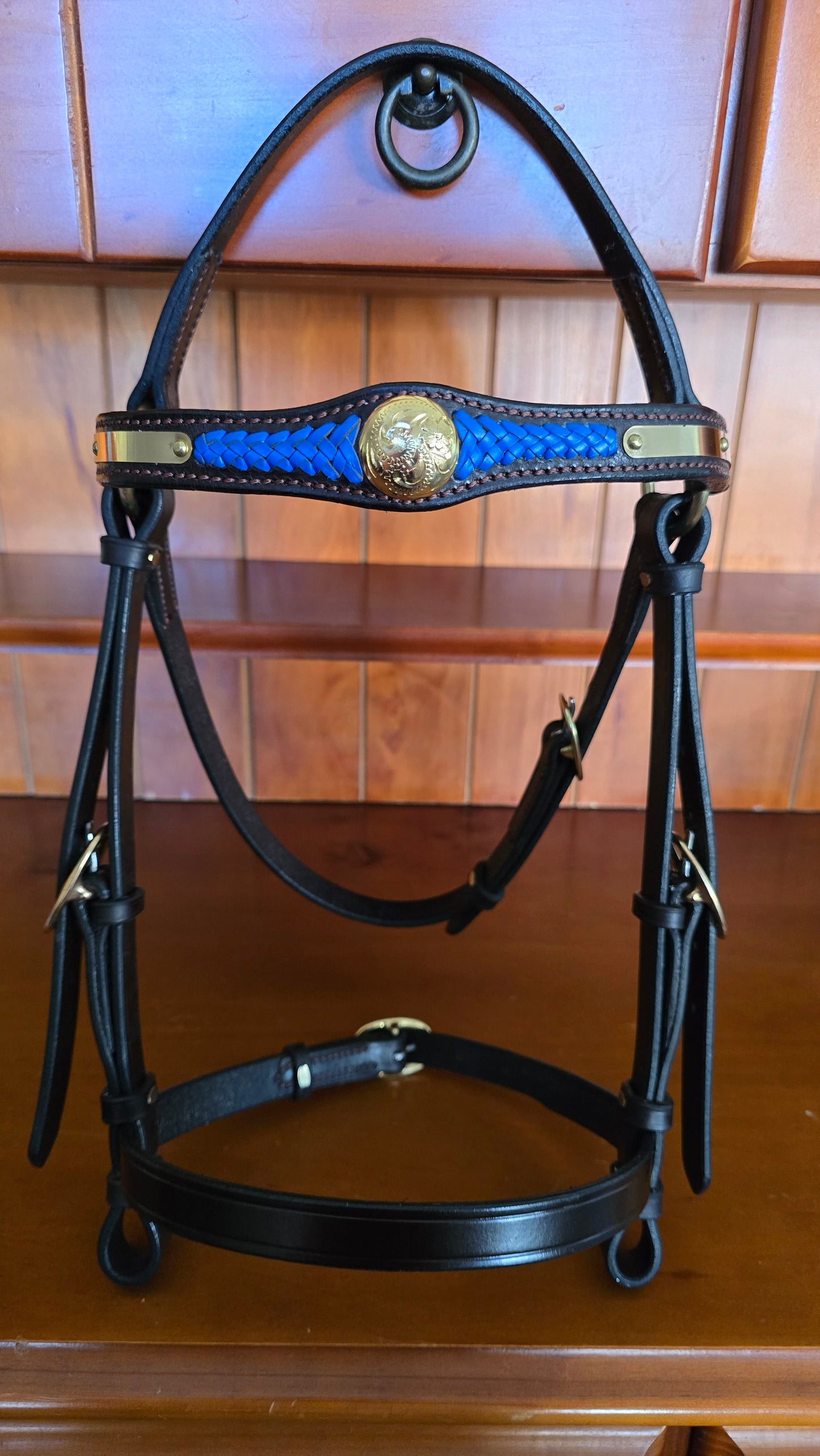 Brass with Blue Braid - Handmade Stock Bridle
